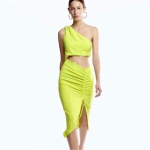 Zara Neon Yellow One-Shoulder Dress
